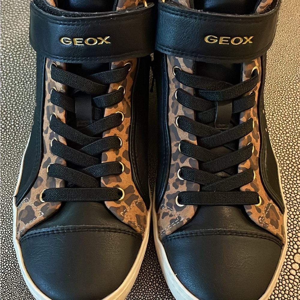 Geox Black and Animal Print High-Tops